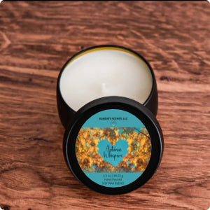 Travel-size fall candle with earthy moss and fresh mint notes