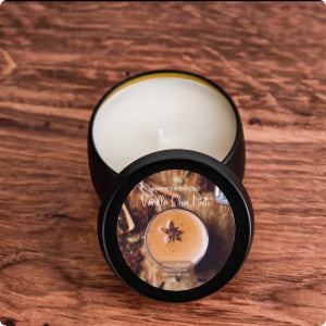 Travel-size fall candle with chai tea and nutmeg aroma