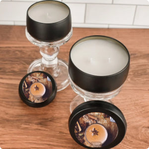 Vanilla Chai Latte candle tins with cozy chai and vanilla fragrance