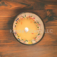 Fun celebration soy wax candle in glass jar with bamboo lid