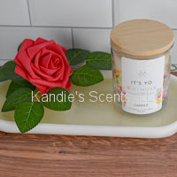 Soy wax birthday cake candle with vanilla, sugar, and bakery notes