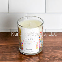 It’s Yo Birthday candle jar with colorful sprinkles and buttercream scent