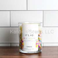 It’s Yo Birthday candle jar with colorful sprinkles and buttercream scent