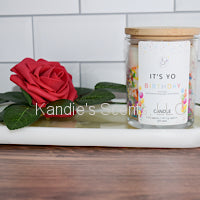 It’s Yo Birthday candle jar with colorful sprinkles and buttercream scent