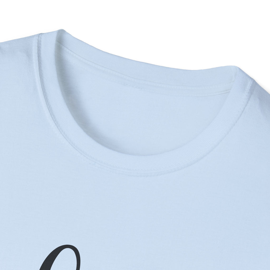 Light blue t-shirt with a black design on a white background