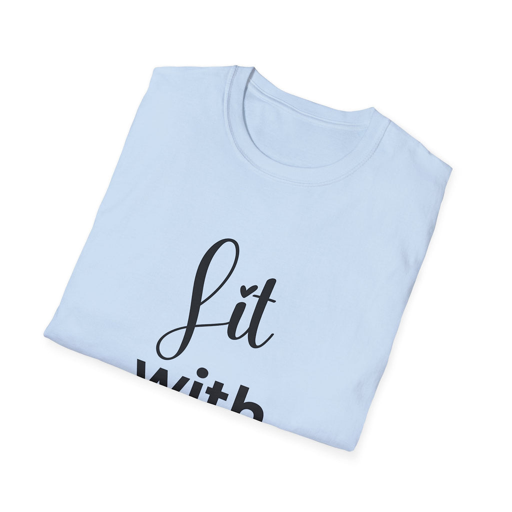 Light blue t-shirt with black 'Lit with Intention' text  on a white background