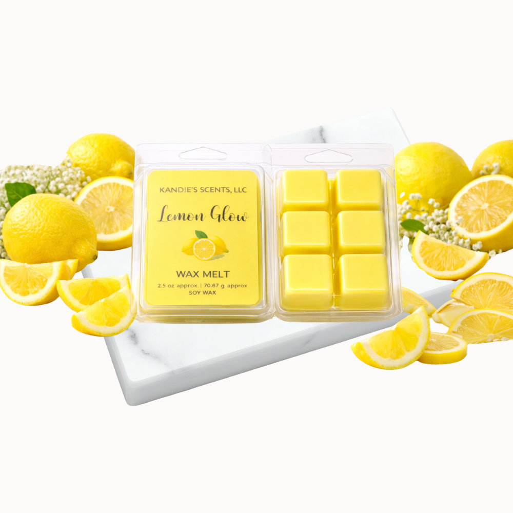Wax melts with lemon theme on a white background