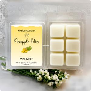 Pineapple Bliss Wax melts on a white background with baby's breath.