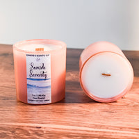 Wooden wick candle with tropical floral and ocean breeze notes