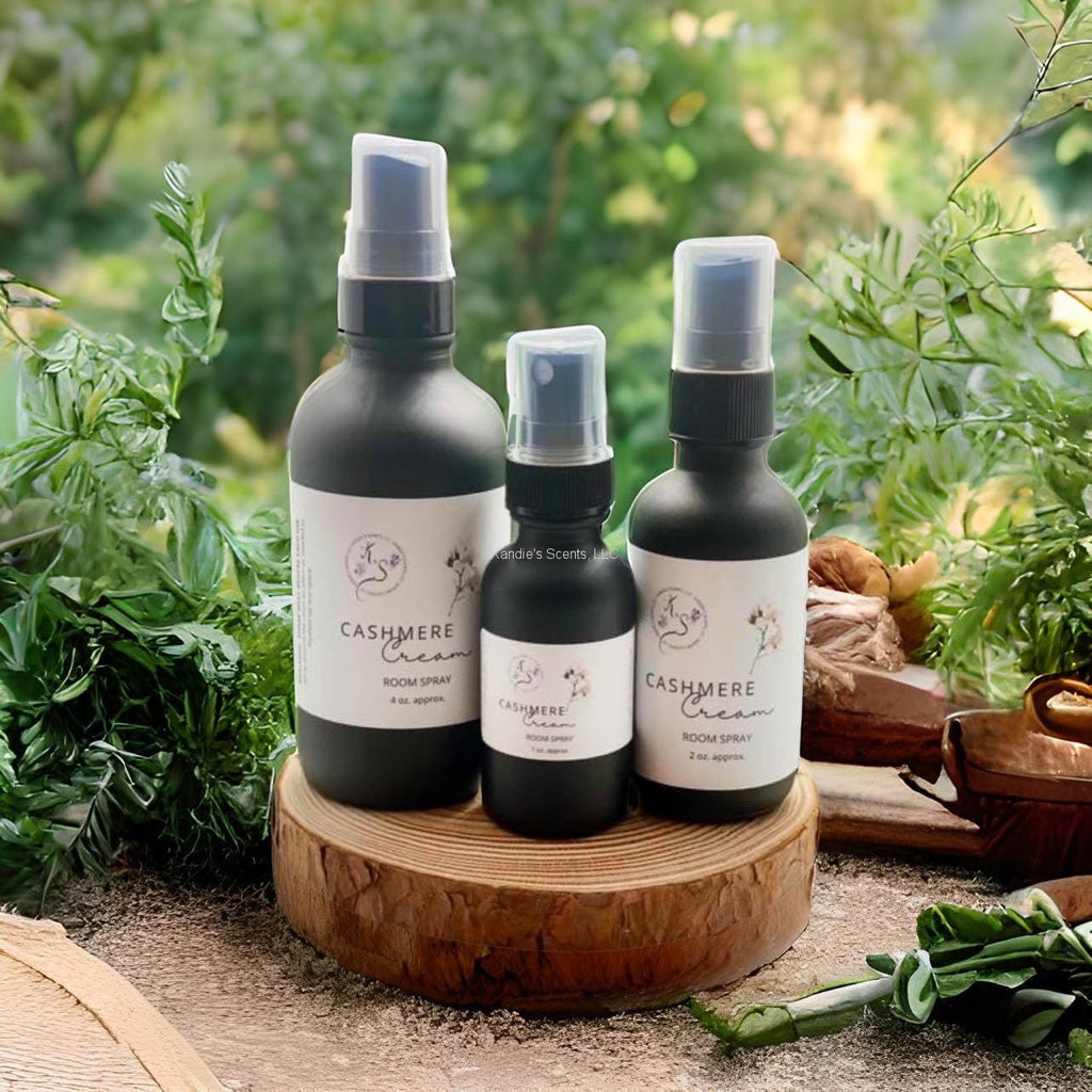Cashmere Cream room spray bottles with coconut and sandalwood scent