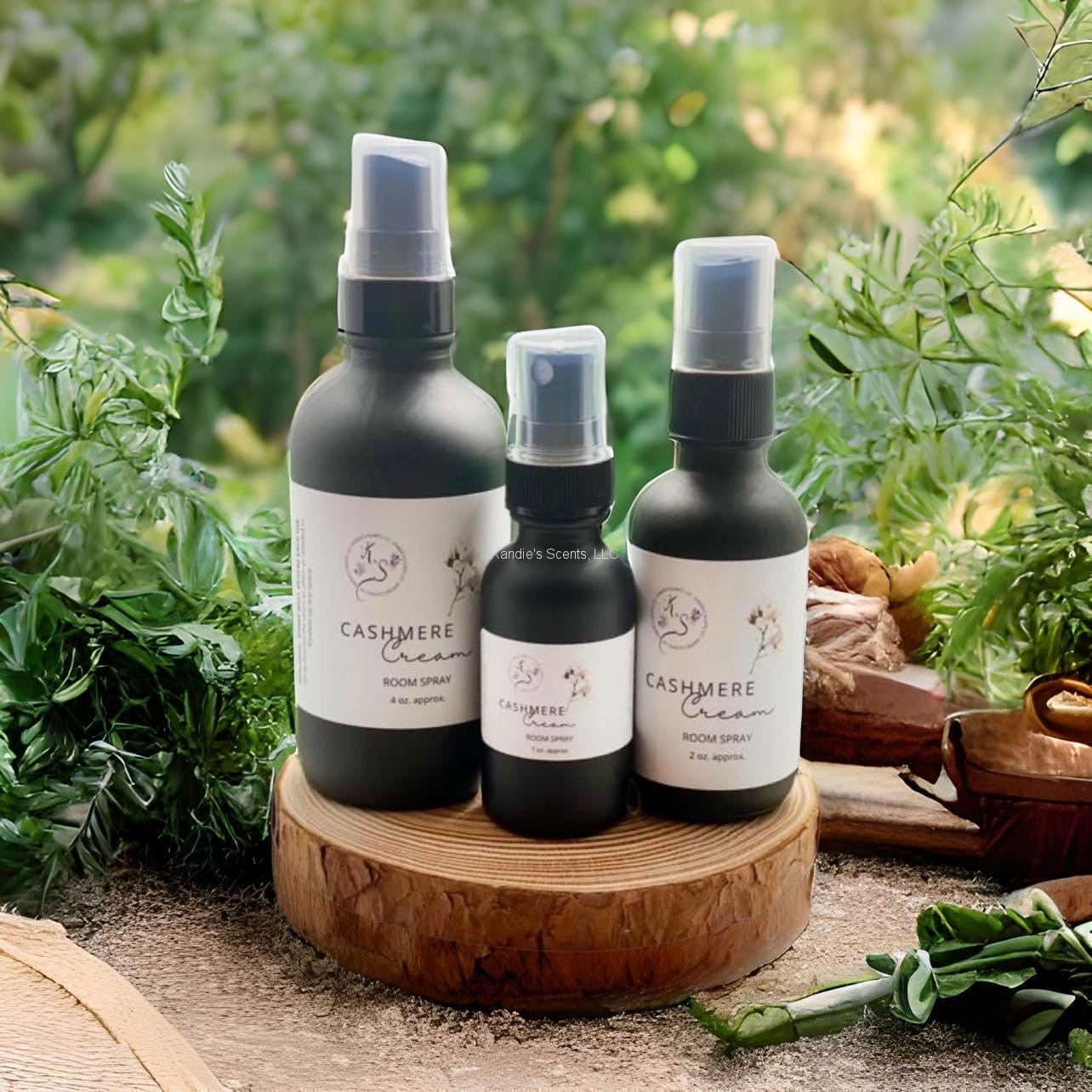 Cashmere Cream room spray bottles with coconut and sandalwood scent