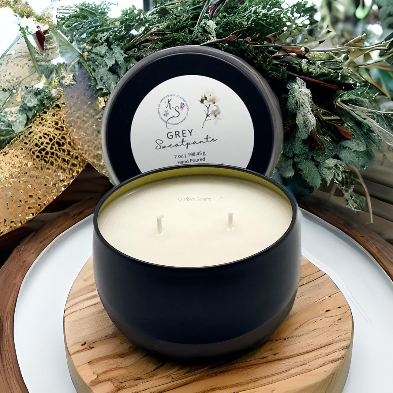 Grey Sweatpants candle tin with masculine woodsy scent