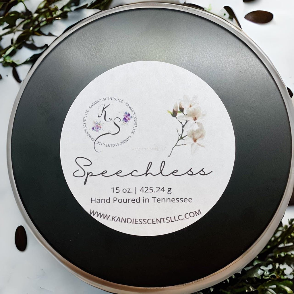 Matte black soy blend candle tin with cozy warm fragrance