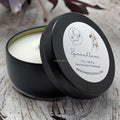 Speechless candle tin with vanilla, lavender, and smoky wood scent