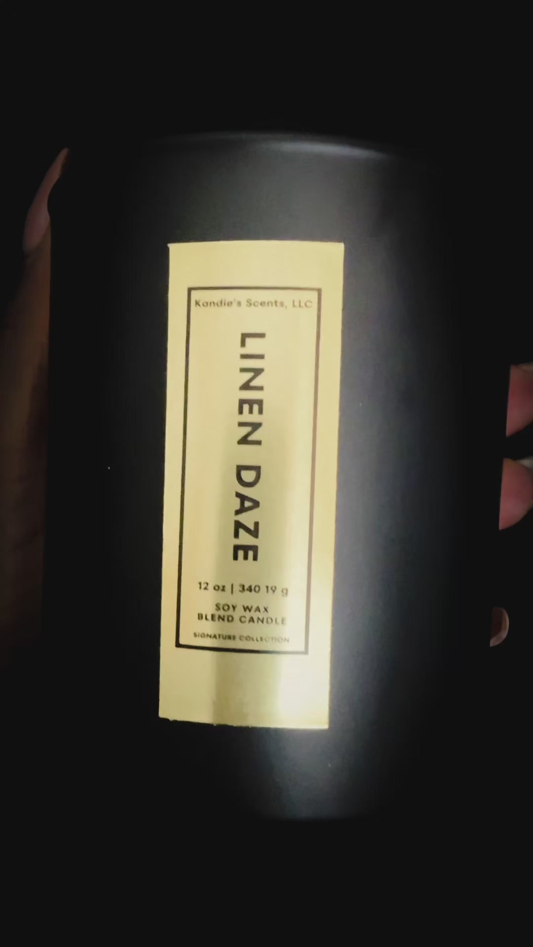 Up close video of Linen Daze 12 oz candle jar. 